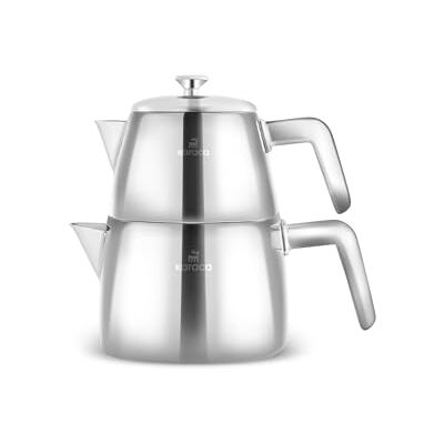 KARACA Brewinox INOX Teapot Set, 2-Piece Stainless Steel Turkish Tea Maker with Matching Accessories, Durable and Stylish Infuser Set, 15x15x15 cm (5.9x5.9x5.9 in), Silver Finish KARACA Brewinox INOX Teapot Set, 2-Piece Stainless Steel Turkish Tea Maker with Matching Accessories, Durable and Stylish Infuser Set, 15x15x15 cm (5.9x5.9x5.9 in), Silver Finish
