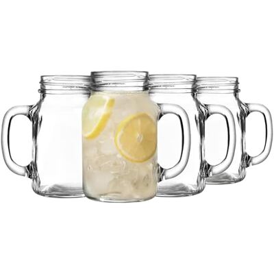 bar@drinkstuff Mason Drinking Jar Glasses Pack of 4 – 20oz/568ml Vintage Style Mason Jar Tumblers with Handles, Glass Cocktail Jars for Iced Drinks, Smoothies, Beer & Soft Drinks bar@drinkstuff Mason Drinking Jar Glasses Pack of 4 – 20oz/568ml Vintage Style Mason Jar Tumblers with Handles, Glass Cocktail Jars for Iced Drinks, Smoothies, Beer & Soft Drinks