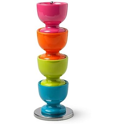 Zeal Stack and Store Egg Cups/Holders, Set of 4 with Chrome Storage and Carry Stand, Melamine, Neon Mix Zeal Stack and Store Egg Cups/Holders, Set of 4 with Chrome Storage and Carry Stand, Melamine, Neon Mix