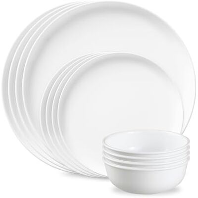 Corelle Modern Rounds 12 Piece Dinnerware Set, Service for 4, Triple Layer Chip & Crack Resistant Glass Plate and Bowl Sets Corelle Modern Rounds 12 Piece Dinnerware Set, Service for 4, Triple Layer Chip & Crack Resistant Glass Plate and Bowl Sets