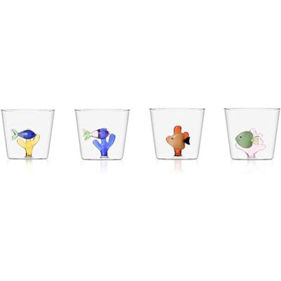 Ichendorf Milano Set of 4 Assorted Tumblers, Marine Garden Collection, 35 cl, Borosilicate Glass, Handmade Ichendorf Milano Set of 4 Assorted Tumblers, Marine Garden Collection, 35 cl, Borosilicate Glass, Handmade