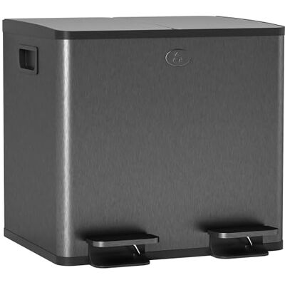 HOMCOM Dual Kitchen Bin 2 x 15L Stainless Steel Soft Close Lid Black HOMCOM Dual Kitchen Bin 2 x 15L Stainless Steel Soft Close Lid Black