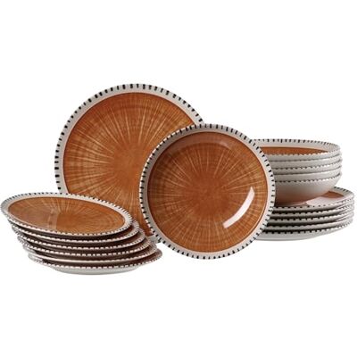 Ritzenhoff & Breker Natura 18-Piece Plate Set for 6 People with Nature-Inspired Digital Print Decoration, Dishwasher & Microwave Safe, Stoneware, Brown Ritzenhoff & Breker Natura 18-Piece Plate Set for 6 People with Nature-Inspired Digital Print Decoration, Dishwasher & Microwave Safe, Stoneware, Brown