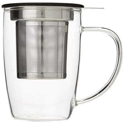 Tea People Forlife NewLeaf Glass Tea Mug with Infuser and Lid, Black Tea People Forlife NewLeaf Glass Tea Mug with Infuser and Lid, Black