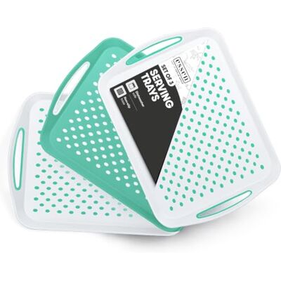 essen 3-Pack Serving Tray Set – Non-Slip Lap Boards with Grip Handles, Ideal for Food Prep, Tea, Breakfast in Bed – Plastic Tray for Stable Dining – Dishwasher Safe (Green/White) essen 3-Pack Serving Tray Set – Non-Slip Lap Boards with Grip Handles, Ideal for Food Prep, Tea, Breakfast in Bed – Plastic Tray for Stable Dining – Dishwasher Safe (Green/White)