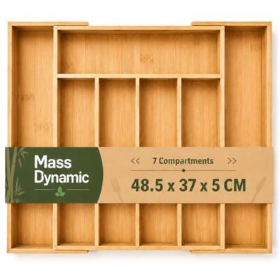 MASS DYNAMIC Cutlery Drawer Organizer Expandable Bamboo Utensil Tray, Adjustable Silverware and Flatware Holder, Compact Storage for Spoons, Forks, Knives Ideal for Kitchen and Office Supplies MASS DYNAMIC Cutlery Drawer Organizer Expandable Bamboo Utensil Tray, Adjustable Silverware and Flatware Holder, Compact Storage for Spoons, Forks, Knives Ideal for Kitchen and Office Supplies