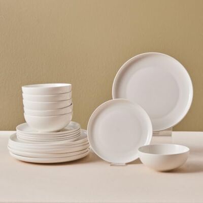 KARACA Streamline Remi White Dinner Plate Set 18-Piece Kitchen Plates and Bowls Set for 6 People Bone China Tableware Crockery Set Dinner Plates, Bowls, Side Plates Dinnerware Sets KARACA Streamline Remi White Dinner Plate Set 18-Piece Kitchen Plates and Bowls Set for 6 People Bone China Tableware Crockery Set Dinner Plates, Bowls, Side Plates Dinnerware Sets