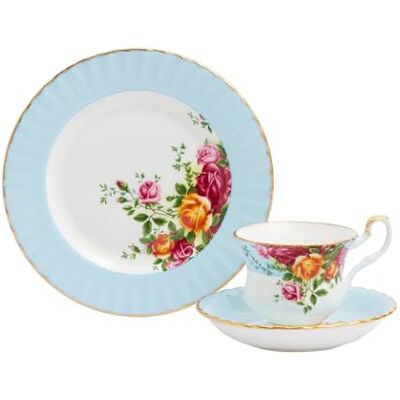 Royal Albert Teaware & Coffee Sets, Bone China, Old Country Rose Teacup Saucer Plate, Aqua, 3pcs Royal Albert Teaware & Coffee Sets, Bone China, Old Country Rose Teacup Saucer Plate, Aqua, 3pcs