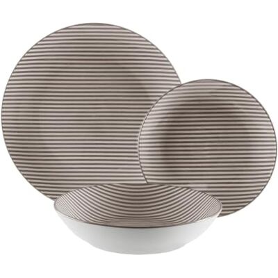 Versa 18-Piece Modern Striped Dinner Set, 3 x 26.5 x 26.5 cm, Porcelain, Grey Versa 18-Piece Modern Striped Dinner Set, 3 x 26.5 x 26.5 cm, Porcelain, Grey
