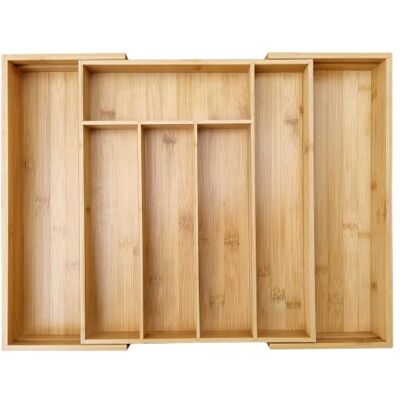 MASS DYNAMIC Cutlery Drawer Organiser, Expandable Bamboo Cutlery Tray for Kitchen Utensil, Adjustable Silverware and Flatware Holder, 7 Slots Storage for Spoons Forks Knives MASS DYNAMIC Cutlery Drawer Organiser, Expandable Bamboo Cutlery Tray for Kitchen Utensil, Adjustable Silverware and Flatware Holder, 7 Slots Storage for Spoons Forks Knives