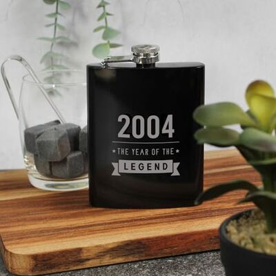 eBuyGB Engraved Black Metal Hip Flask 2004 The Year of The Legend, 21st Birthday Gifts for Men, Milestone Twenty-First Gift for Men, 7oz Whisky Flask eBuyGB Engraved Black Metal Hip Flask 2004 The Year of The Legend, 21st Birthday Gifts for Men, Milestone Twenty-First Gift for Men, 7oz Whisky Flask