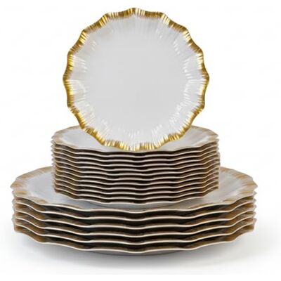 Playlearn Luxia 20Pcs Elegant White Plastic Plate with Gold Edge Design – Reusable 10 Dinner and 10 Dessert Plates Set -Hard Plastic Plates for Parties, Weddings, Birthday Events, Elegant Party Tableware Playlearn Luxia 20Pcs Elegant White Plastic Plate with Gold Edge Design – Reusable 10 Dinner and 10 Dessert Plates Set -Hard Plastic Plates for Parties, Weddings, Birthday Events, Elegant Party Tableware