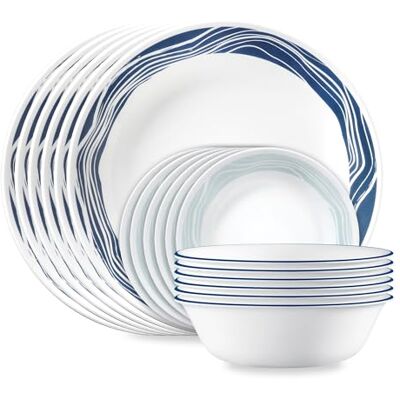 Corelle Vitrelle 18-Piece Service for 6 Dinnerware Set, Triple Layer Glass and Chip Resistant, Lightweight Round Plates and Bowls Set, Acadia Corelle Vitrelle 18-Piece Service for 6 Dinnerware Set, Triple Layer Glass and Chip Resistant, Lightweight Round Plates and Bowls Set, Acadia