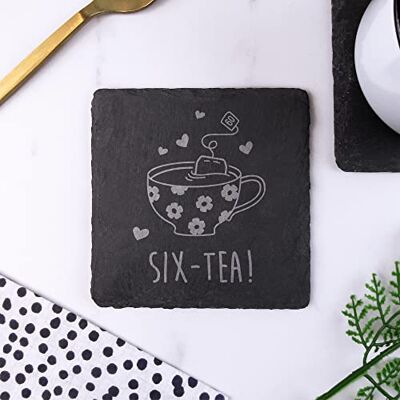 eBuyGB Engraved Square Slate Coaster -SIX-Tea Design 60th Birthday Gifts for Women, Her Sixtieth Birthday Gift for Mum, Grandma Drinks Mat eBuyGB Engraved Square Slate Coaster -SIX-Tea Design 60th Birthday Gifts for Women, Her Sixtieth Birthday Gift for Mum, Grandma Drinks Mat