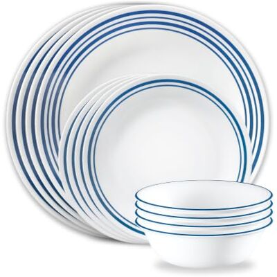 Corelle 12 Piece Dinner Set, Laila, Service for 4, Chip Resistant Dinnerware, Includes 26cm Dinner Plates, 22cm Salad/Side Plates and 532ml Soup/Cereal Bowls Corelle 12 Piece Dinner Set, Laila, Service for 4, Chip Resistant Dinnerware, Includes 26cm Dinner Plates, 22cm Salad/Side Plates and 532ml Soup/Cereal Bowls