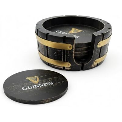 LORD'S ROCKS Guinness Coaster Set with Holder 4 Pack, Beer Barrel Wood Design, Perfect for Home Bars and Parties Compatible LORD'S ROCKS Guinness Coaster Set with Holder 4 Pack, Beer Barrel Wood Design, Perfect for Home Bars and Parties Compatible