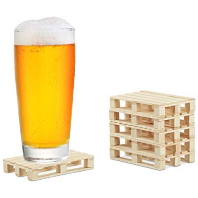 Relaxdays Set of 6 Pallet Coasters, Mini Wooden Beer Support for Glasses, Cups, 2 x 12 x 8 cm, Natural Colour Relaxdays Set of 6 Pallet Coasters, Mini Wooden Beer Support for Glasses, Cups, 2 x 12 x 8 cm, Natural Colour