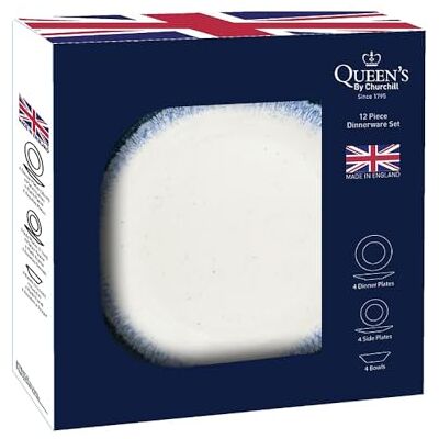 Queens By Churchill Atlas Ice 12 Piece Dinner Set, Blue Queens By Churchill Atlas Ice 12 Piece Dinner Set, Blue
