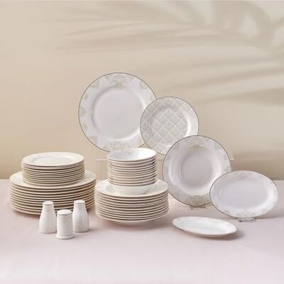KARACA Siena 53-Piece Porcelain Dinner Sets with Dinner & Dessert Plates, Bowls Bone China Dinnerware Sets for 12 People (White) KARACA Siena 53-Piece Porcelain Dinner Sets with Dinner & Dessert Plates, Bowls Bone China Dinnerware Sets for 12 People (White)