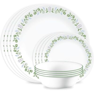 Corelle 12 Piece Dinner Set, Bryndle, Service for 4, Chip Resistant Dinnerware, Includes 26cm Dinner Plates, 17cm Salad/Side Plates and 532ml Soup/Cereal Bowls Corelle 12 Piece Dinner Set, Bryndle, Service for 4, Chip Resistant Dinnerware, Includes 26cm Dinner Plates, 17cm Salad/Side Plates and 532ml Soup/Cereal Bowls