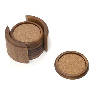 Lipper International 1036 Acacia Round with Cork Coasters and Caddy, 7-Piece Set Lipper International 1036 Acacia Round with Cork Coasters and Caddy, 7-Piece Set