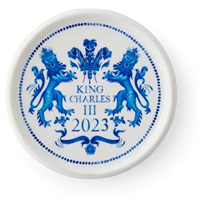 Portmeirion Spode King Charles III Coronation single round 10cm Coaster, Blue & White Pattern UK made Portmeirion Spode King Charles III Coronation single round 10cm Coaster, Blue & White Pattern UK made