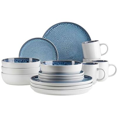MÄSER Malea Series 16-Piece Crockery Set for 4 People in Vintage Look Blue with Dark Speckles Stoneware MÄSER Malea Series 16-Piece Crockery Set for 4 People in Vintage Look Blue with Dark Speckles Stoneware