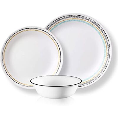 Corelle Dinnerware Set (12pc Set, Paloma)-Dinner Set for 4 Includes 4 x: Dinner Plates, Side Plates & Bowls 80% Recycled Glass 3 X More Durable, Half the Space & Weight of Traditional Ceramic Corelle Dinnerware Set (12pc Set, Paloma)-Dinner Set for 4 Includes 4 x: Dinner Plates, Side Plates & Bowls 80% Recycled Glass 3 X More Durable, Half the Space & Weight of Traditional Ceramic
