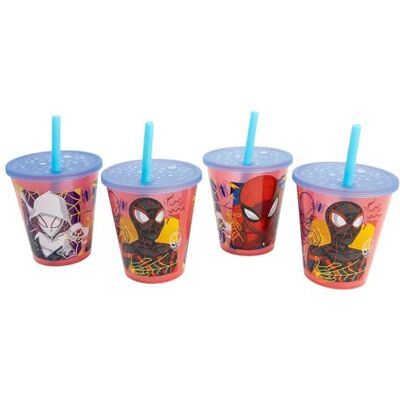 Stor Set of 4 Spider-Man Kids Tumblers with Straw 285ml Reusable Plastic PP BPA Free Party Tableware Stor Set of 4 Spider-Man Kids Tumblers with Straw 285ml Reusable Plastic PP BPA Free Party Tableware