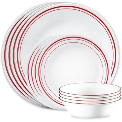 Corelle Logan 12 Piece Dinnerware Set, Service for 4, Triple Layer Chip & Crack Resistant Glass Plate and Bowl Sets Corelle Logan 12 Piece Dinnerware Set, Service for 4, Triple Layer Chip & Crack Resistant Glass Plate and Bowl Sets