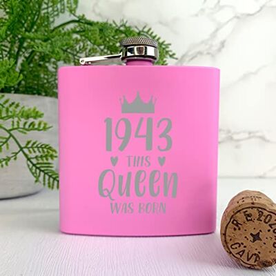 eBuyGB Engraved Pink Stainless Steel Hip Flask -1943 This Queen was Born Design 80th Birthday Gifts for Women, Her Eightieth Birthday Gift for Grandma, Mum, Sister, Auntie 6oz Drinks Canteen eBuyGB Engraved Pink Stainless Steel Hip Flask -1943 This Queen was Born Design 80th Birthday Gifts for Women, Her Eightieth Birthday Gift for Grandma, Mum, Sister, Auntie 6oz Drinks Canteen