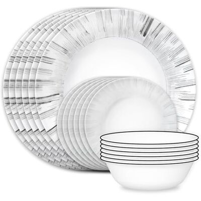 Corelle Vitrelle 18-Piece Service for 6 Dinnerware Set, Triple Layer Glass and Chip Resistant, Lightweight Round Plates and Bowls Set, Arica Corelle Vitrelle 18-Piece Service for 6 Dinnerware Set, Triple Layer Glass and Chip Resistant, Lightweight Round Plates and Bowls Set, Arica