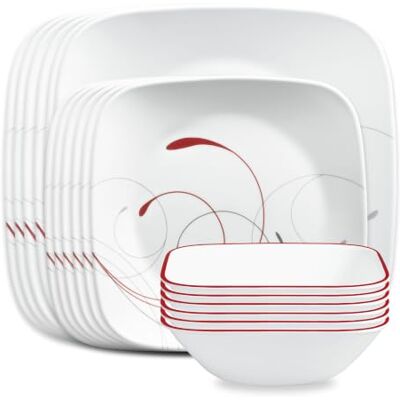 Corelle Vitrelle 18-Piece Service for 6 Dinnerware Set, Triple Layer Glass, Chip Resistant, Lightweight Square Plates and Bowls, Splendor Corelle Vitrelle 18-Piece Service for 6 Dinnerware Set, Triple Layer Glass, Chip Resistant, Lightweight Square Plates and Bowls, Splendor