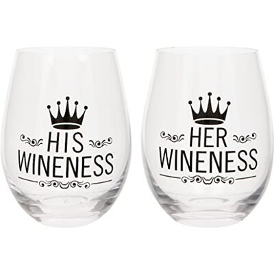 Maturi Set of Two His and Her Wineness Stemless Glasses Maturi Set of Two His and Her Wineness Stemless Glasses