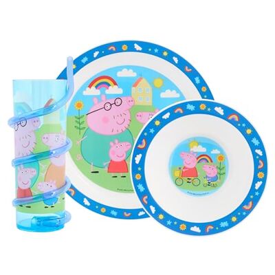 Peppa Pig Hooray Tableware Set for Kids – Includes Plate, Bowl, and Twisty Straw Tumbler Featuring Peppa, George, Daddy Pig & Mummy Pig 48 Months Up, Blue Peppa Pig Hooray Tableware Set for Kids – Includes Plate, Bowl, and Twisty Straw Tumbler Featuring Peppa, George, Daddy Pig & Mummy Pig 48 Months Up, Blue