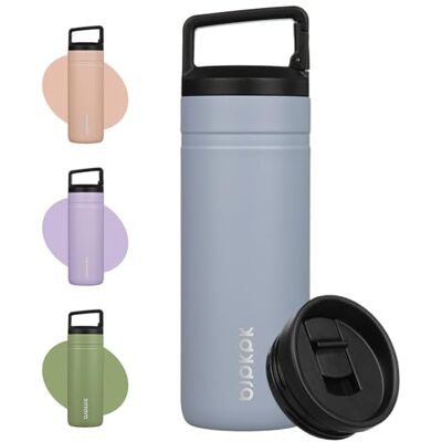 BJPKPK Insulated Water Bottle with 2 Lids,600ml Double Wall Stainless Steel Vacuum Tumbler Travel Coffee Mug,Wide Mouth Thermal Cup,Haze Blue BJPKPK Insulated Water Bottle with 2 Lids,600ml Double Wall Stainless Steel Vacuum Tumbler Travel Coffee Mug,Wide Mouth Thermal Cup,Haze Blue
