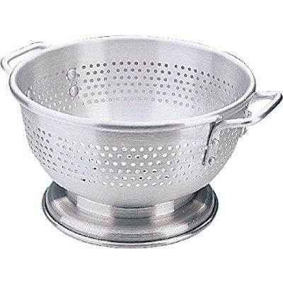 NISBETS Vogue Aluminium Colander with Sturdy Handles K336, Silver, 12 Inch Ridged stand at the base allows stable resting in pots and pans; lightweight build with simple cleanup for busy kitchens. NISBETS Vogue Aluminium Colander with Sturdy Handles K336, Silver, 12 Inch Ridged stand at the base allows stable resting in pots and pans; lightweight build with simple cleanup for busy kitchens.
