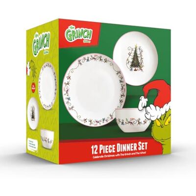 The Grinch ™ Cindy & The Whos 12-Piece Porcelain Dinner Set, Gloss Finish, Christmas Festive Pattern, Microwave and Dishwasher Safe, Dr. Seuss Collection The Grinch ™ Cindy & The Whos 12-Piece Porcelain Dinner Set, Gloss Finish, Christmas Festive Pattern, Microwave and Dishwasher Safe, Dr. Seuss Collection