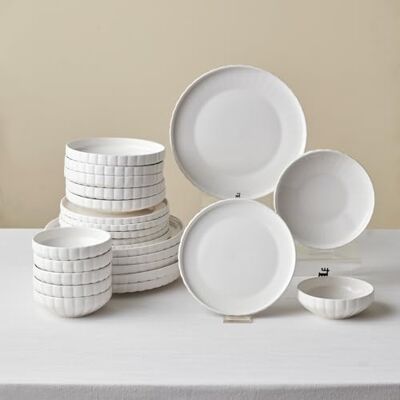 KARACA Stream Bone China Pumpkin 24-Piece Dinner Set for 6 People, Dishwasher Safe, Dinner Plate, Soup Plate, Side Plate, Pasta Bowl, White KARACA Stream Bone China Pumpkin 24-Piece Dinner Set for 6 People, Dishwasher Safe, Dinner Plate, Soup Plate, Side Plate, Pasta Bowl, White