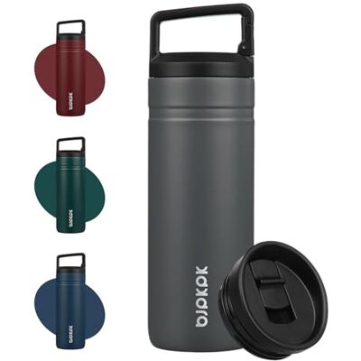 BJPKPK Insulated Water Bottle with 2 Lids,600ml Double Wall Stainless Steel Vacuum Tumbler Travel Coffee Mug,Wide Mouth Thermal Cup,Grey BJPKPK Insulated Water Bottle with 2 Lids,600ml Double Wall Stainless Steel Vacuum Tumbler Travel Coffee Mug,Wide Mouth Thermal Cup,Grey