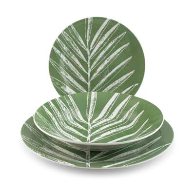H&H Minty Foliage 18 Piece Porcelain Dinner Set 6 Dinner Plates 27cm, 6 Bowls 23 cm, 6 Fruit 19 cm Wing Shape Dishwasher and Microwave Safe H&H Minty Foliage 18 Piece Porcelain Dinner Set 6 Dinner Plates 27cm, 6 Bowls 23 cm, 6 Fruit 19 cm Wing Shape Dishwasher and Microwave Safe
