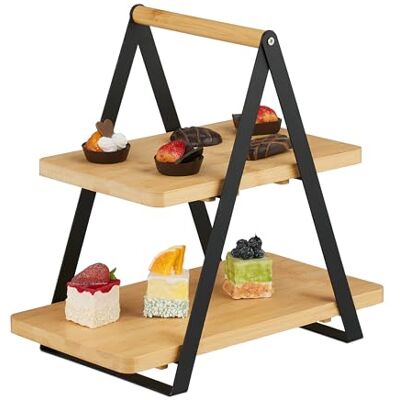 Relaxdays Serving Stand, 2 Tiers, Bamboo & Metal, Afternoon Tea Display, 33 x 34 x 19 cm, Dessert Platter, Brown/Black Relaxdays Serving Stand, 2 Tiers, Bamboo & Metal, Afternoon Tea Display, 33 x 34 x 19 cm, Dessert Platter, Brown/Black