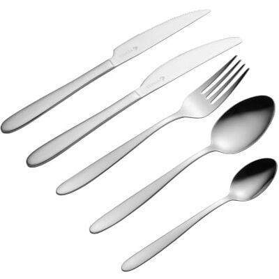 Viners Houston 20 Piece Cutlery Set with Steak Knives 18/10 Stainless Steel 20 piece cutlery set with 4 place settings and steak knives in polished stainless steel Viners Houston 20 Piece Cutlery Set with Steak Knives 18/10 Stainless Steel 20 piece cutlery set with 4 place settings and steak knives in polished stainless steel