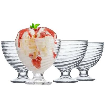 Ravenhead Essentials Swirl Sundae Dish Set of 4 208ml Glass Dessert Bowls with Textured Design – Ideal for Ice Cream, Starters & Snacks Gift Boxed Ravenhead Essentials Swirl Sundae Dish Set of 4 208ml Glass Dessert Bowls with Textured Design – Ideal for Ice Cream, Starters & Snacks Gift Boxed