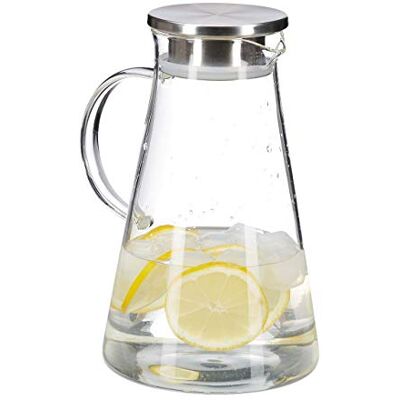 Relaxdays Glass Pitcher, 1.8 L, Stainless Steel Lid, Water, Wine, Juice, Dishwasher Safe, Carafe, Transparent, Clear Relaxdays Glass Pitcher, 1.8 L, Stainless Steel Lid, Water, Wine, Juice, Dishwasher Safe, Carafe, Transparent, Clear
