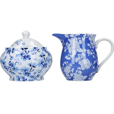 MIKASA Hampton Milk Jug and Sugar Bowl Set in Gift Box, Porcelain, White/Blue, 2 Pieces MIKASA Hampton Milk Jug and Sugar Bowl Set in Gift Box, Porcelain, White/Blue, 2 Pieces