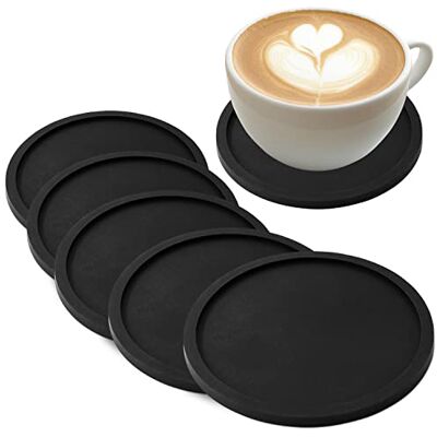 joeji's Kitchen Black coasters set of 8 Round Mug Drink Silicone Coasters for Drinks Non Slip Beer Bar Mats for Coffee Mugs, Wine Glass, Beer and Bottles… joeji's Kitchen Black coasters set of 8 Round Mug Drink Silicone Coasters for Drinks Non Slip Beer Bar Mats for Coffee Mugs, Wine Glass, Beer and Bottles…