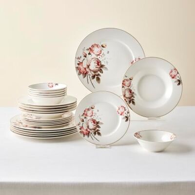 KARACA Rosie 24-Piece Bone China Dinner Set for 6 Floral Dinnerware Set with Dinner Plates, Pasta Bowls, Side Plates and Cereal Bowls, Dishwasher & Microwave Safe KARACA Rosie 24-Piece Bone China Dinner Set for 6 Floral Dinnerware Set with Dinner Plates, Pasta Bowls, Side Plates and Cereal Bowls, Dishwasher & Microwave Safe