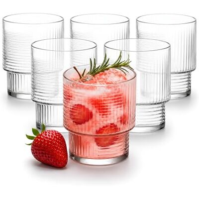 KIAPPO Helen Glasses Set of 6-325 ml Classic Ribbed Thick Glass Drinking Glasses Dishwasher Safe Ideal for Water, Juices, Cocktails High Gloss, Durable & Elegant KIAPPO Helen Glasses Set of 6-325 ml Classic Ribbed Thick Glass Drinking Glasses Dishwasher Safe Ideal for Water, Juices, Cocktails High Gloss, Durable & Elegant