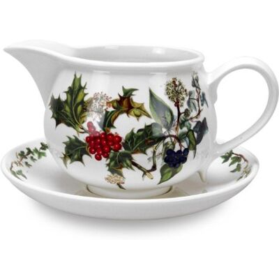 Portmeirion x The Holly & Ivy Gravy Boat and Stand White Ceramic Gravy Jug, Dishwasher, Microwave & Dishwasher Safe, Suitable for Everyday Dining or as a Gift Portmeirion x The Holly & Ivy Gravy Boat and Stand White Ceramic Gravy Jug, Dishwasher, Microwave & Dishwasher Safe, Suitable for Everyday Dining or as a Gift